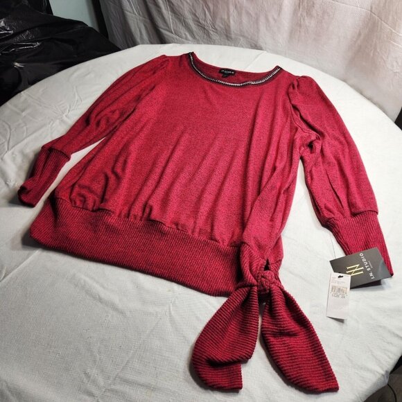 I.N.Studio Womens Size 2 X Red Lightweight Sweater Plus SideTie and Neck -23 - Picture 5 of 11